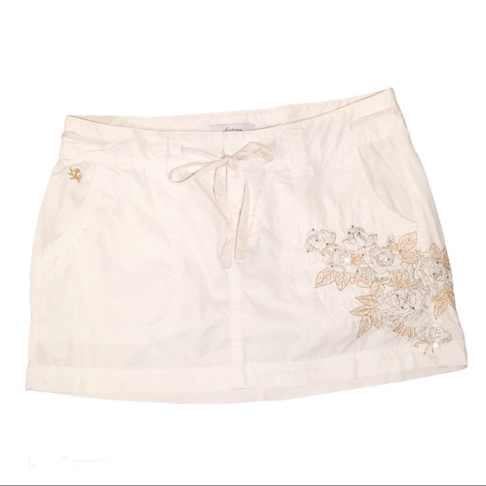 Express Embroidered Cotton Drawstring Mini Skirt
